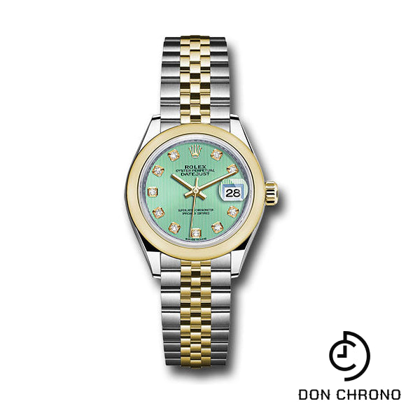 Rolex Steel and Yellow Gold Rolesor Lady-Datejust 28 Watch - Domed Bezel - Mint Green Diamond Dial - Jubilee Bracelet - 279163 mgdj