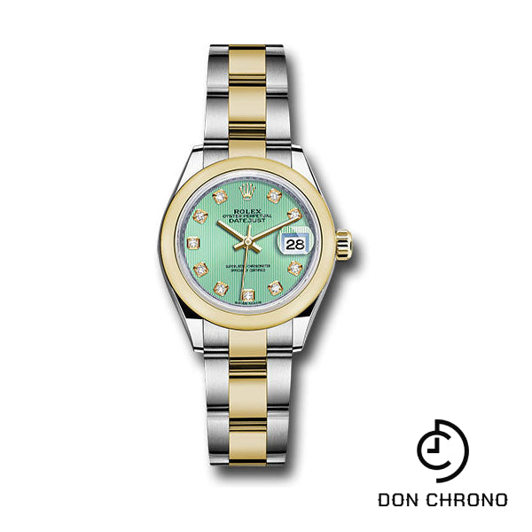 Rolex Steel and Yellow Gold Rolesor Lady-Datejust 28 Watch - Domed Bezel - Mint Green Diamond Dial - Oyster Bracelet - 279163 mgdo