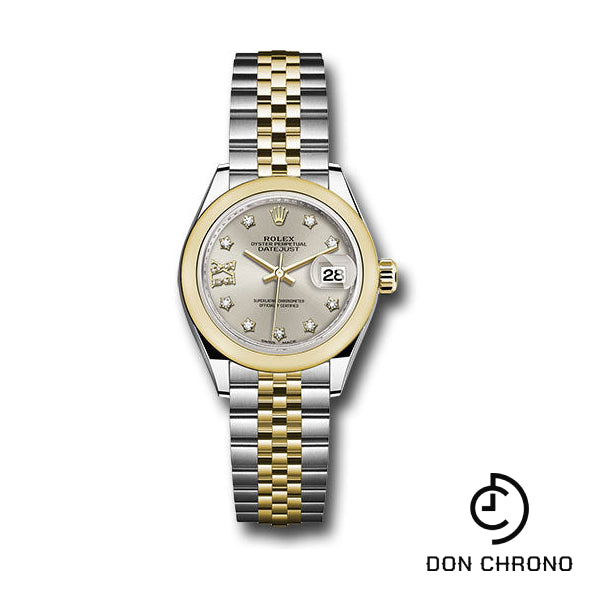 Rolex Steel and Yellow Gold Rolesor Lady-Datejust 28 Watch - Domed Bezel - Silver Diamond Star Dial - Jubilee Bracelet - 279163 s9dix8dj