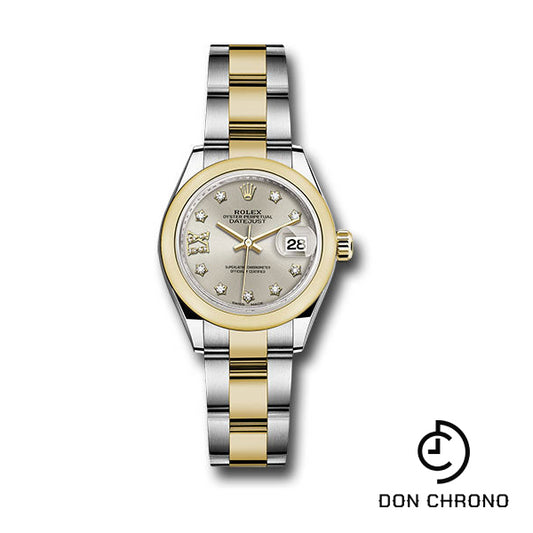 Rolex Steel and Yellow Gold Rolesor Lady-Datejust 28 Watch - Domed Bezel - Silver Diamond Star Dial - Oyster Bracelet - 279163 s9dix8do