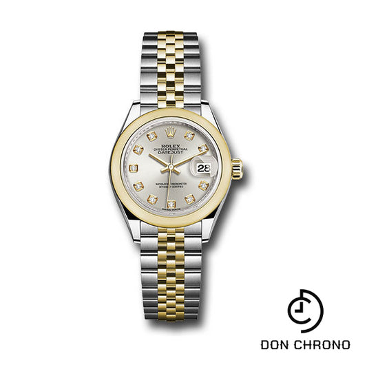 Rolex Steel and Yellow Gold Rolesor Lady-Datejust 28 Watch - Domed Bezel - Silver Diamond Dial - Jubilee Bracelet - 279163 sdj