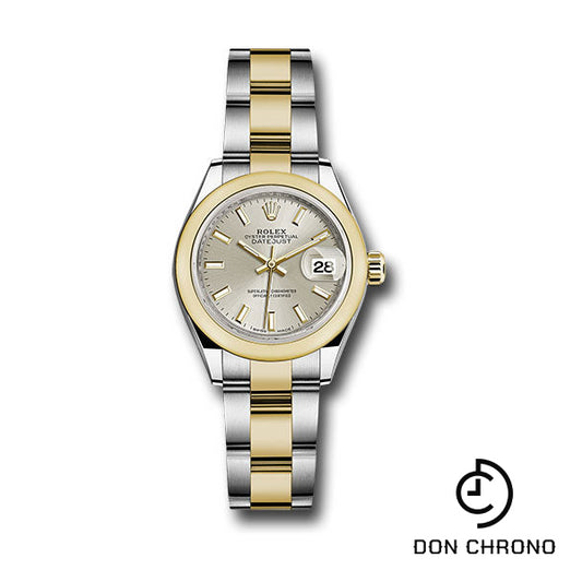 Rolex Steel and Yellow Gold Rolesor Lady-Datejust 28 Watch - Domed Bezel - Silver Index Dial - Oyster Bracelet - 279163 sio