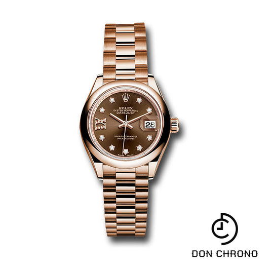 Rolex Everose Gold Lady-Datejust 28 Watch - Domed Bezel - Chocolate Diamond Star Dial - President Bracelet - 279165 cho9dix8dp