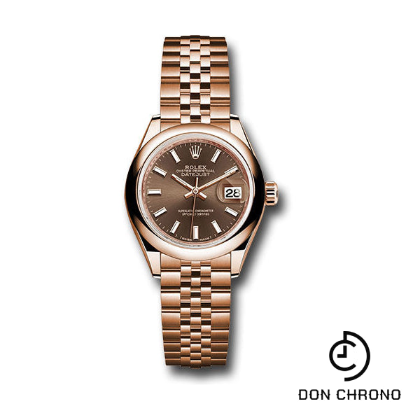 Rolex Everose Gold Lady-Datejust 28 Watch - Domed Bezel - Chocolate Index Dial - Jubilee Bracelet - 279165 choij