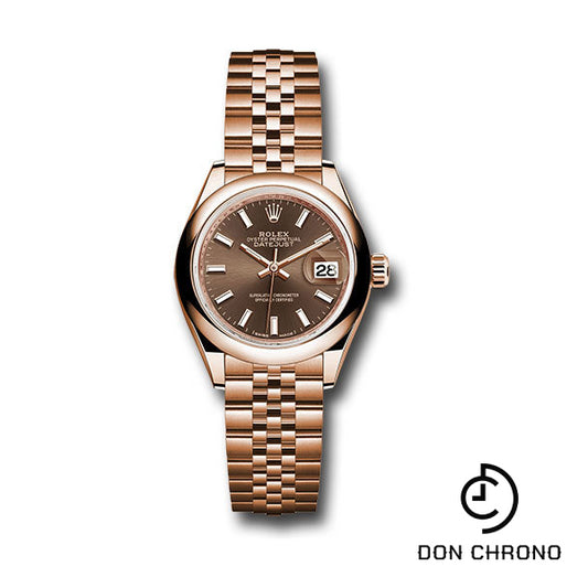 Rolex Everose Gold Lady-Datejust 28 Watch - Domed Bezel - Chocolate Index Dial - Jubilee Bracelet - 279165 choij