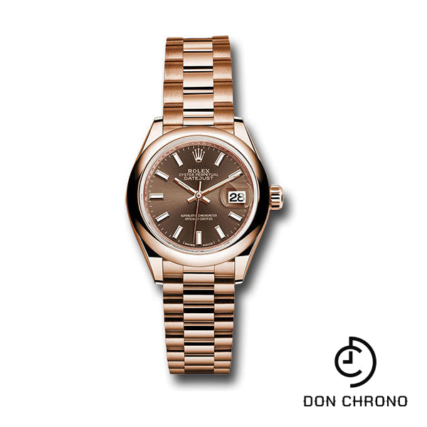 Rolex Everose Gold Lady-Datejust 28 Watch - Domed Bezel - Chocolate Index Dial - President Bracelet - 279165 choip