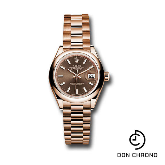 Rolex Everose Gold Lady-Datejust 28 Watch - Domed Bezel - Chocolate Index Dial - President Bracelet - 279165 choip