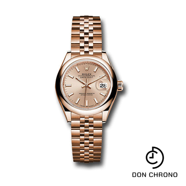 Rolex Everose Gold Lady-Datejust 28 Watch - Domed Bezel - Pink Sundust Index Dial - Jubilee Bracelet - 279165 pij