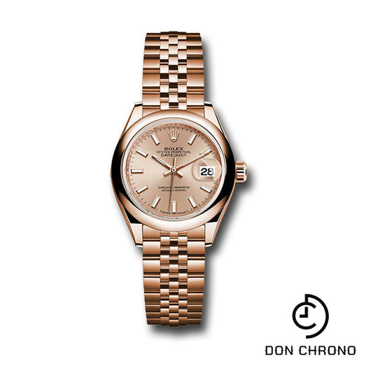 Rolex Everose Gold Lady-Datejust 28 Watch - Domed Bezel - Pink Sundust Index Dial - Jubilee Bracelet - 279165 pij