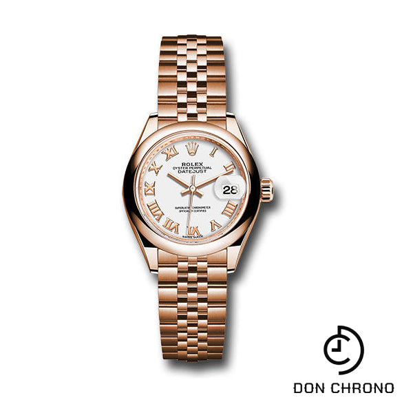 Rolex Everose Gold Lady-Datejust 28 Watch - Domed Bezel - White Roman Dial - Jubilee Bracelet - 279165 wrj