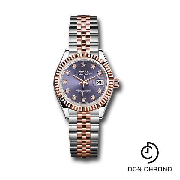 Rolex Steel and Everose Gold Rolesor Lady-Datejust 28 Watch - Fluted Bezel - Aubergine Diamond Dial - Jubilee Bracelet - 279171 audj