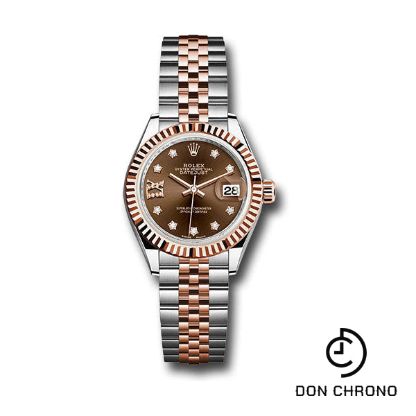 Rolex Steel and Everose Gold Rolesor Lady-Datejust 28 Watch - Fluted Bezel - Chocolate Diamond Star Dial - Jubilee Bracelet - 279171 cho9dix8dj