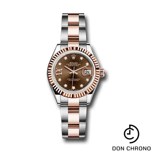 Rolex Steel and Everose Gold Rolesor Lady-Datejust 28 Watch - Fluted Bezel - Chocolate Diamond Star Dial - Oyster Bracelet - 279171 cho9dix8do