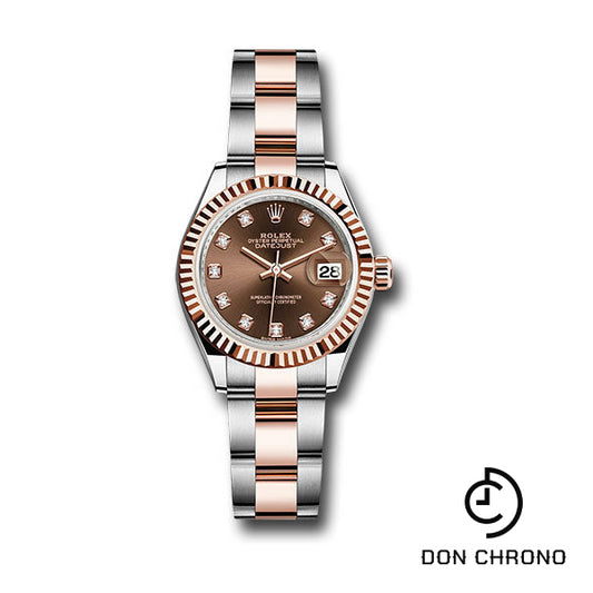 Rolex Steel and Everose Gold Rolesor Lady-Datejust 28 Watch - Fluted Bezel - Chocolate Diamond Dial - Oyster Bracelet - 279171 chodo