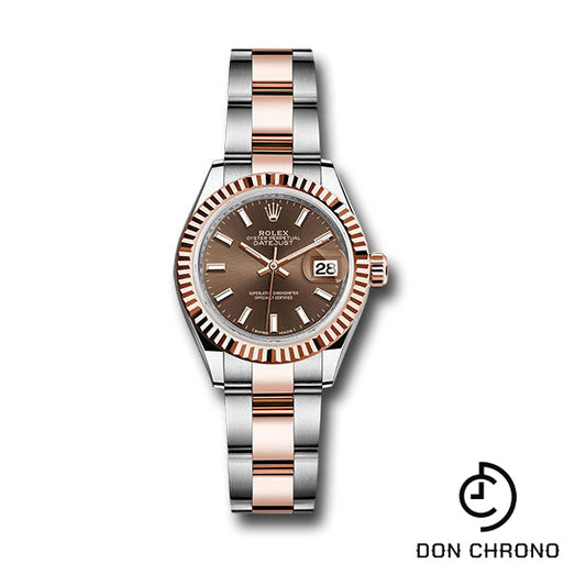 Rolex Steel and Everose Gold Rolesor Lady-Datejust 28 Watch - Fluted Bezel - Chocolate Index Dial - Oyster Bracelet - 279171 choio