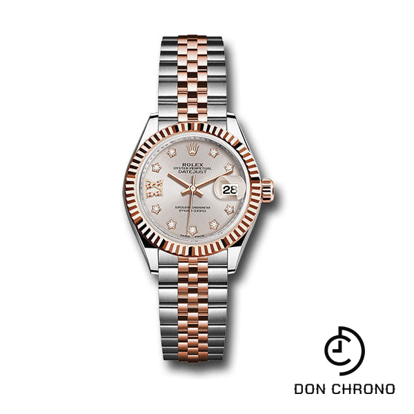 Rolex Steel and Everose Gold Rolesor Lady-Datejust 28 Watch - Fluted Bezel - Sundust Diamond Star Dial - Jubilee Bracelet - 279171 su9dix8dj