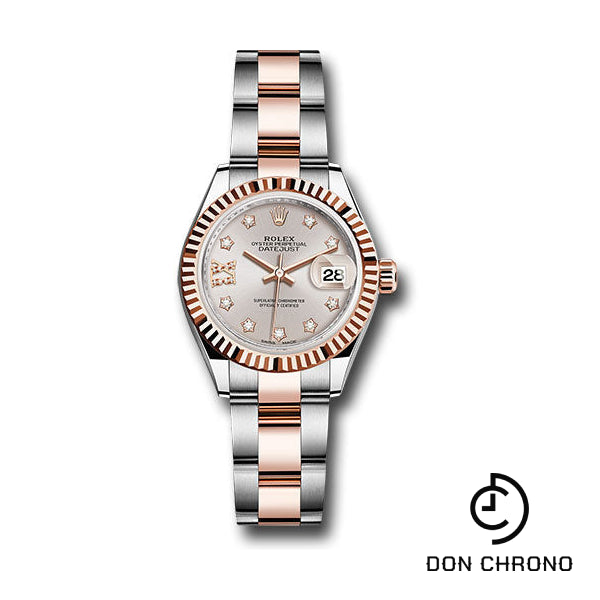 Rolex Steel and Everose Gold Rolesor Lady-Datejust 28 Watch - Fluted Bezel - Sundust Diamond Star Dial - Oyster Bracelet - 279171 su9dix8do