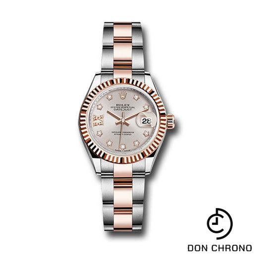 Rolex Steel and Everose Gold Rolesor Lady-Datejust 28 Watch - Fluted Bezel - Sundust Diamond Star Dial - Oyster Bracelet - 279171 su9dix8do