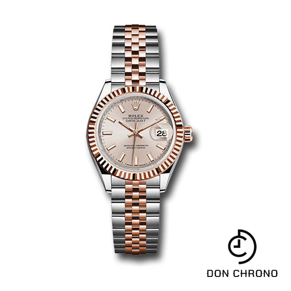 Rolex Steel and Everose Gold Rolesor Lady-Datejust 28 Watch - Fluted Bezel - Sundust Index Dial - Jubilee Bracelet - 279171 suij