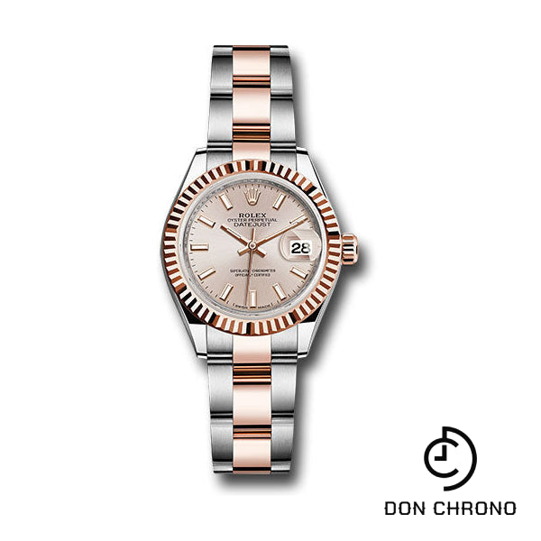 Rolex Steel and Everose Gold Rolesor Lady-Datejust 28 Watch - Fluted Bezel - Sundust Index Dial - Oyster Bracelet - 279171 suio