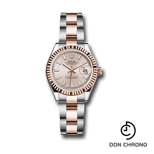 Rolex Steel and Everose Gold Rolesor Lady-Datejust 28 Watch - Fluted Bezel - Sundust Index Dial - Oyster Bracelet - 279171 suio