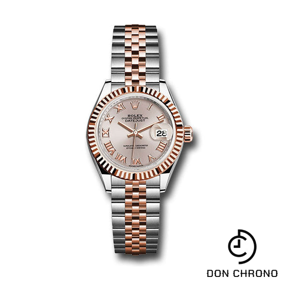 Rolex Steel and Everose Gold Rolesor Lady-Datejust 28 Watch - Fluted Bezel - Sundust Roman Dial - Jubilee Bracelet - 279171 surj