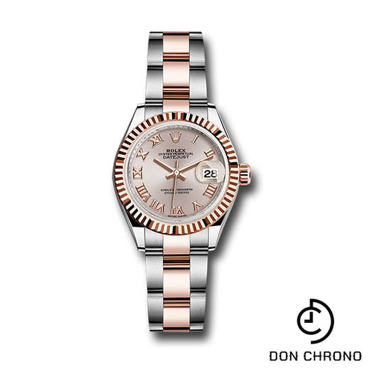 Rolex Steel and Everose Gold Rolesor Lady-Datejust 28 Watch - Fluted Bezel - Sundust Roman Dial - Oyster Bracelet - 279171 suro