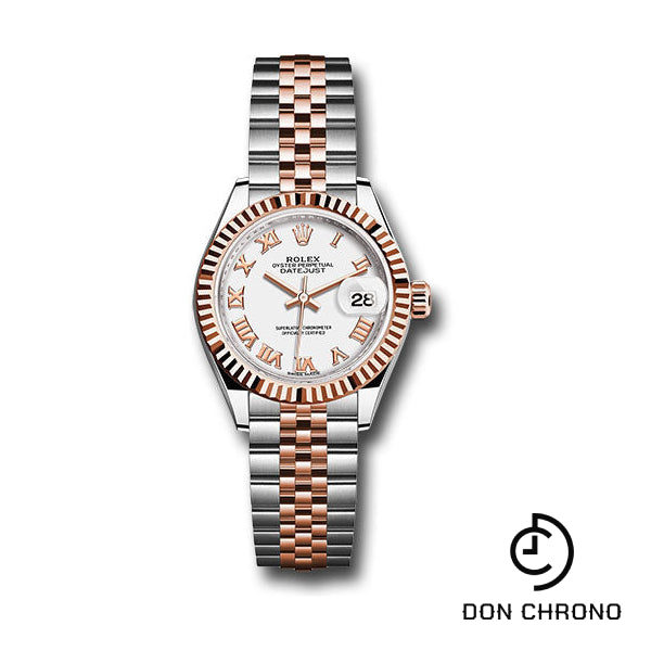 Rolex Steel and Everose Gold Rolesor Lady-Datejust 28 Watch - Fluted Bezel - White Roman Dial - Jubilee Bracelet - 279171 wrj