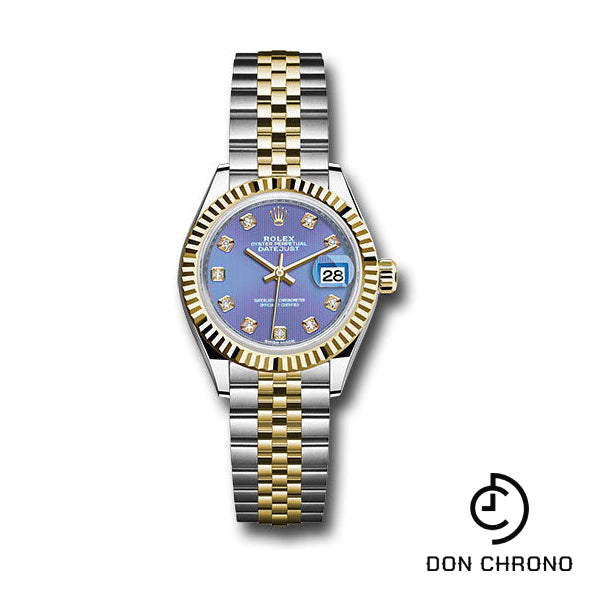 Rolex Steel and Yellow Gold Rolesor Lady-Datejust 28 Watch - Fluted Bezel - Lavender Diamond Dial - Jubilee Bracelet - 279173 ldj