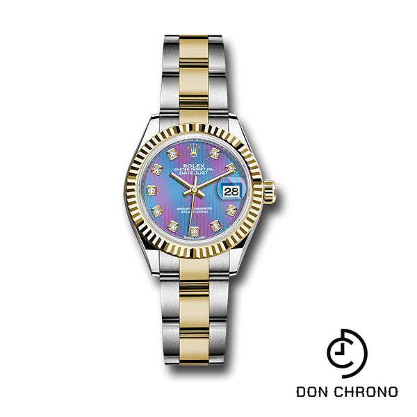 Rolex Steel and Yellow Gold Rolesor Lady-Datejust 28 Watch - Fluted Bezel - Lavender Diamond Dial - Oyster Bracelet - 279173 ldo