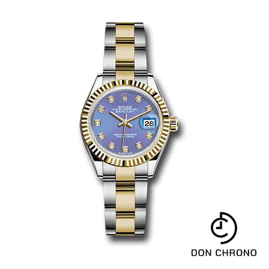 Rolex Steel and Yellow Gold Rolesor Lady-Datejust 28 Watch - Fluted Bezel - Lavender Diamond Dial - Oyster Bracelet - 279173 ldo