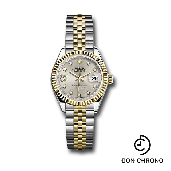 Rolex Steel and Yellow Gold Rolesor Lady-Datejust 28 Watch - Fluted Bezel - Silver Diamond Star Dial - Jubilee Bracelet - 279173 s9dix8dj