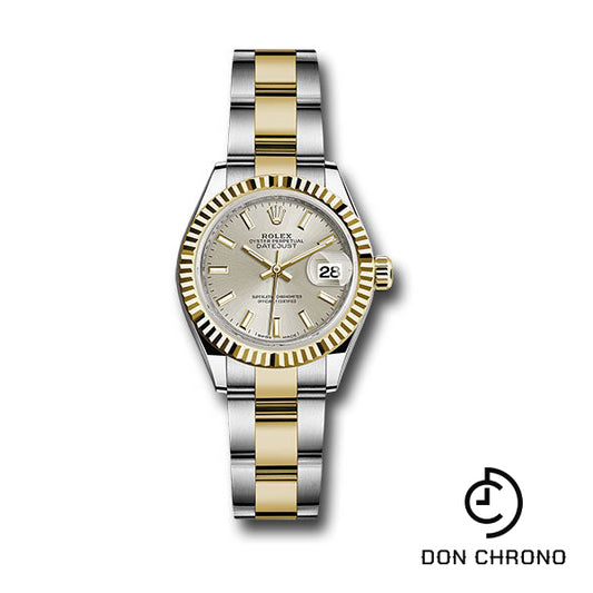 Rolex Steel and Yellow Gold Rolesor Lady-Datejust 28 Watch - Fluted Bezel - Silver Index Dial - Oyster Bracelet - 279173 sio