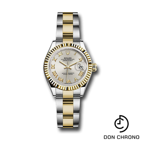 Rolex Steel and Yellow Gold Rolesor Lady-Datejust 28 Watch - Fluted Bezel - Silver Roman Dial - Oyster Bracelet - 279173 sro