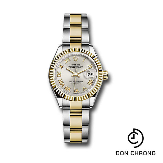 Rolex Steel and Yellow Gold Rolesor Lady-Datejust 28 Watch - Fluted Bezel - Silver Roman Dial - Oyster Bracelet - 279173 sro