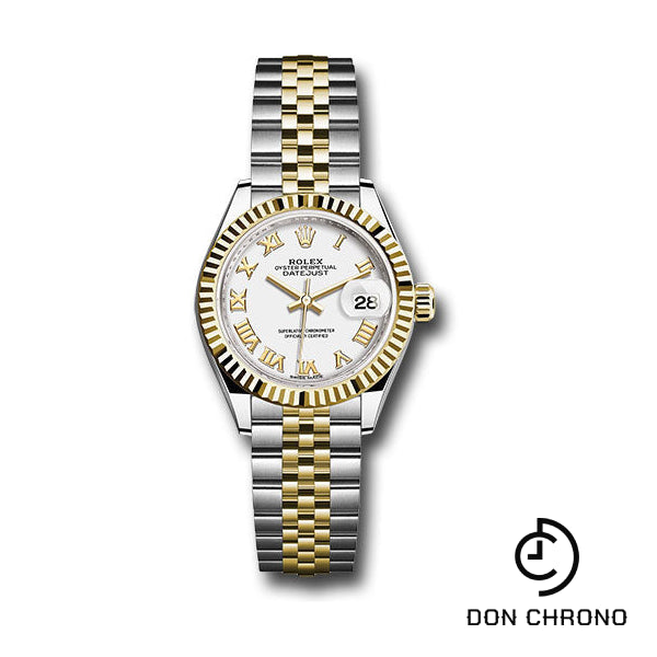 Rolex Steel and Yellow Gold Rolesor Lady-Datejust 28 Watch - Fluted Bezel - White Roman Dial - Jubilee Bracelet - 279173 wrj