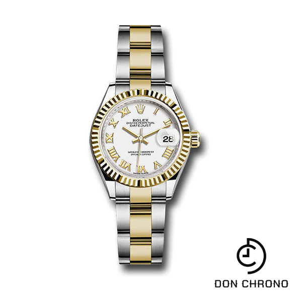 Rolex Steel and Yellow Gold Rolesor Lady-Datejust 28 Watch - Fluted Bezel - White Roman Dial - Oyster Bracelet - 279173 wro