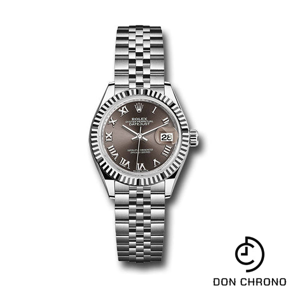 Rolex Steel and White Gold Rolesor Lady-Datejust 28 Watch - Fluted Bezel - Dark Grey Roman Dial - Jubilee Bracelet - 279174 dgrj