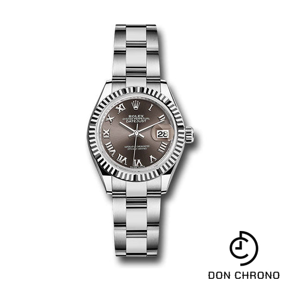 Rolex Steel and White Gold Rolesor Lady-Datejust 28 Watch - Fluted Bezel - Dark Grey Roman Dial - Oyster Bracelet - 279174 dgro