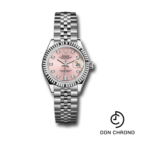 Rolex Steel and White Gold Rolesor Lady-Datejust 28 Watch - Fluted Bezel - Pink Diamond Dial - Jubilee Bracelet - 279174 pdj