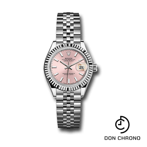 Rolex Steel and White Gold Rolesor Lady-Datejust 28 Watch - Fluted Bezel - Pink Index Dial - Jubilee Bracelet - 279174 pij