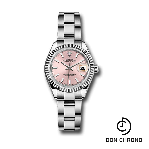 Rolex Steel and White Gold Rolesor Lady-Datejust 28 Watch - Fluted Bezel - Pink Index Dial - Oyster Bracelet - 279174 pio