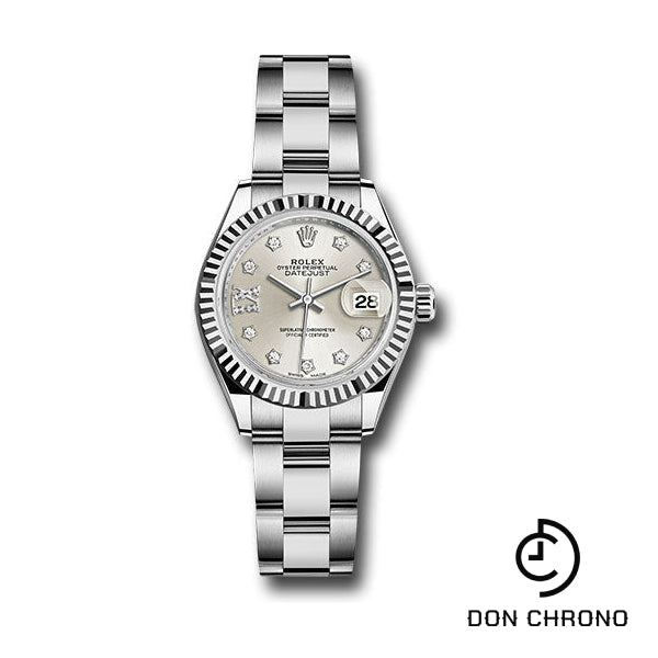 Rolex Steel and White Gold Rolesor Lady-Datejust 28 Watch - Fluted Bezel - Silver Diamond Star Dial - Oyster Bracelet - 279174 s9dix8do