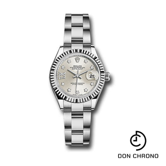 Rolex Steel and White Gold Rolesor Lady-Datejust 28 Watch - Fluted Bezel - Silver Diamond Star Dial - Oyster Bracelet - 279174 s9dix8do