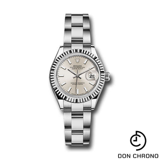 Rolex Steel and White Gold Rolesor Lady-Datejust 28 Watch - Fluted Bezel - Silver Index Dial - Oyster Bracelet - 279174 sio