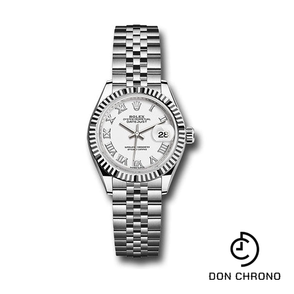 Rolex Steel and White Gold Rolesor Lady-Datejust 28 Watch - Fluted Bezel - White Roman Dial - Jubilee Bracelet - 279174 wrj