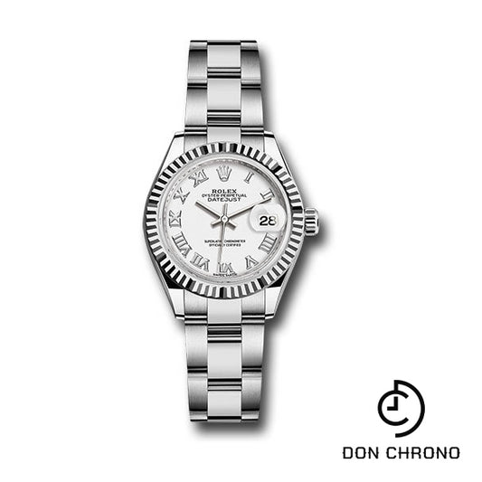 Rolex Steel and White Gold Rolesor Lady-Datejust 28 Watch - Fluted Bezel - White Roman Dial - Oyster Bracelet - 279174 wro