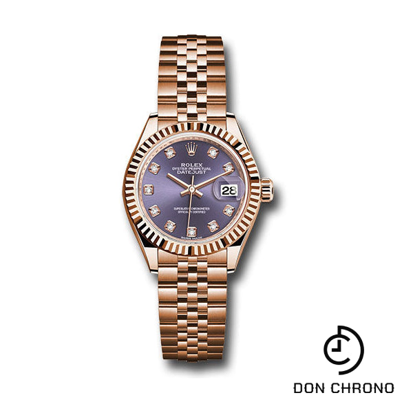 Rolex Everose Gold Lady-Datejust 28 Watch - Fluted Bezel - Aubergine Diamond Dial - Jubilee Bracelet - 279175 adj