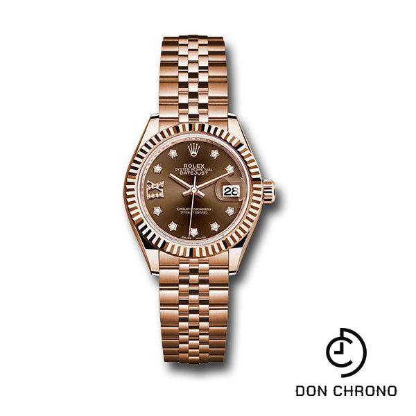 Rolex Everose Gold Lady-Datejust 28 Watch - Fluted Bezel - Chocolate Diamond Star Dial - Jubilee Bracelet - 279175 cho9dix8dj