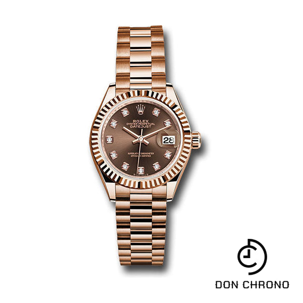 Rolex Everose Gold Lady-Datejust Watch - Fluted Bezel - Chocolate Diamond Dial - President Bracelet - 279175 chodp